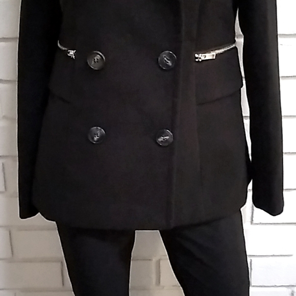 Maralyn & Me Black Lined Zip Detail Double Breasted Coat. Size Small - Picture 3 of 11